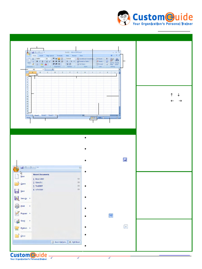 Excel Quick Reference 2007 | PDF | Microsoft Excel | Button (Computing)