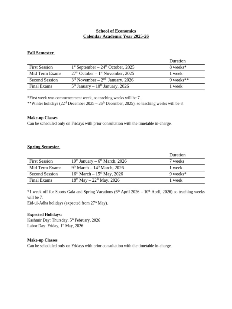 Academic Calendar 2025-26 | PDF