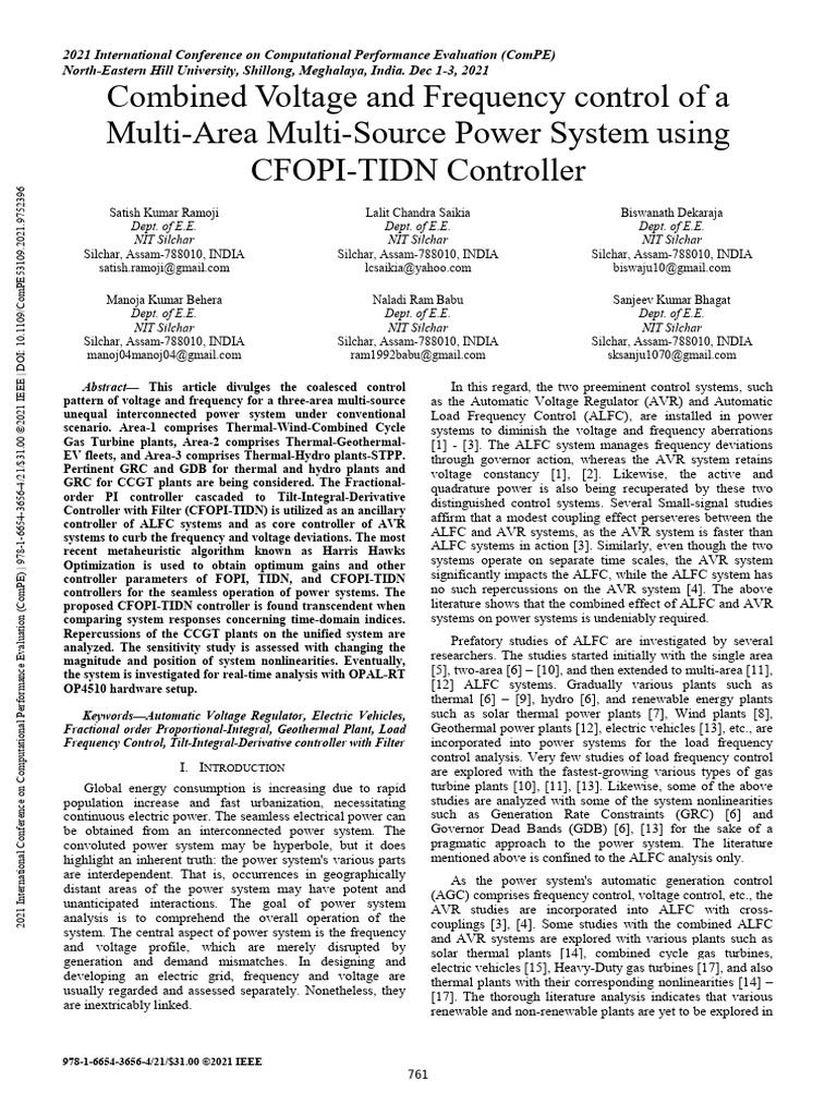 Combined Voltage and Frequency Control of a Multi-Area Multi-Source ...