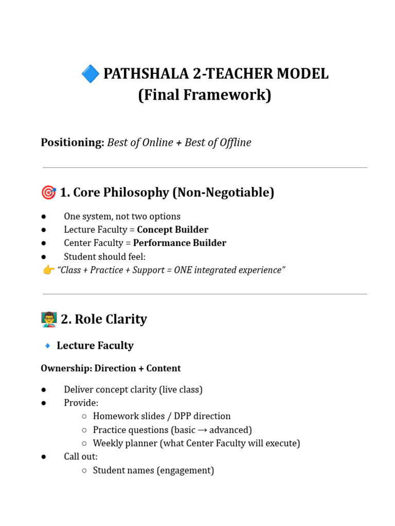 Sop - Pathshala - 2 Teacher Model | PDF | Education Theory | Human ...