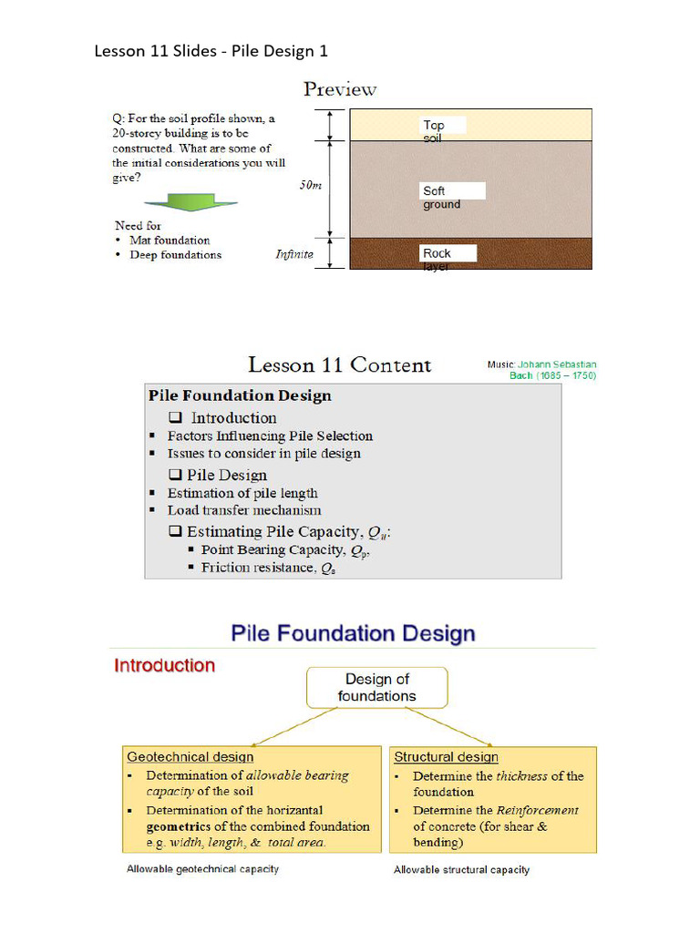 Lesson 11 Slides - Pile Foundation Design (1) | PDF