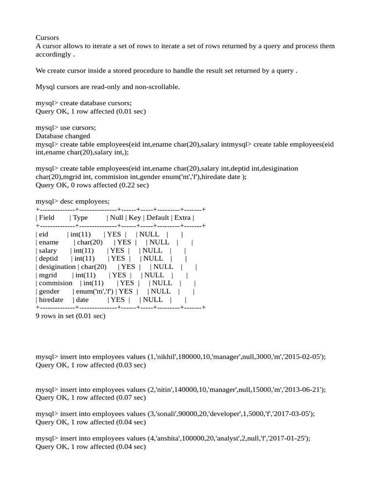 Cursors Exp 10 | PDF