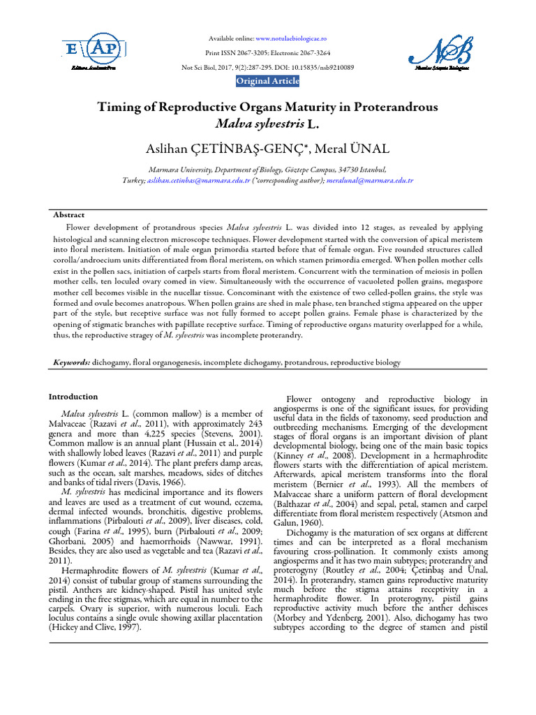 Timing_of_Reproductive_Organs_Maturity_in_Proteran | PDF | Flowers | Plants