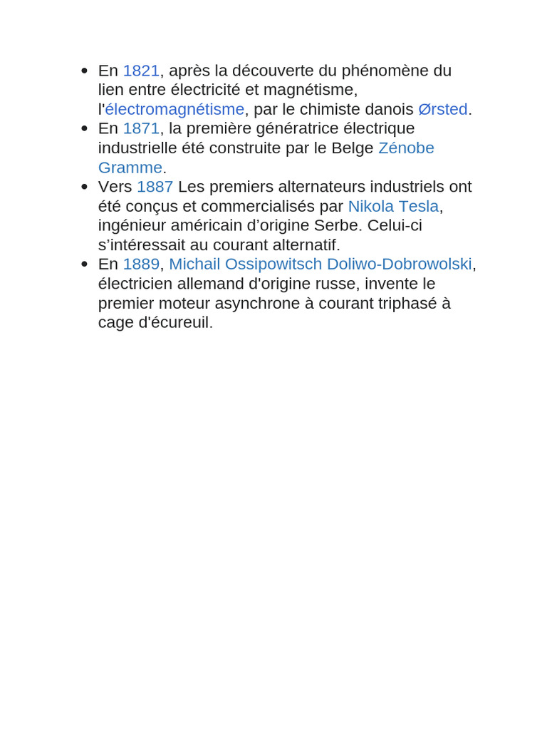 1871 Zénobe Gramme 1887 Nikola Tesla: 1821 Électromagnétisme Ørsted | PDF