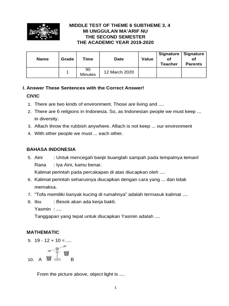 Middle Test of Theme 6 Subtheme 3.4 | PDF | Chess Openings | Chess