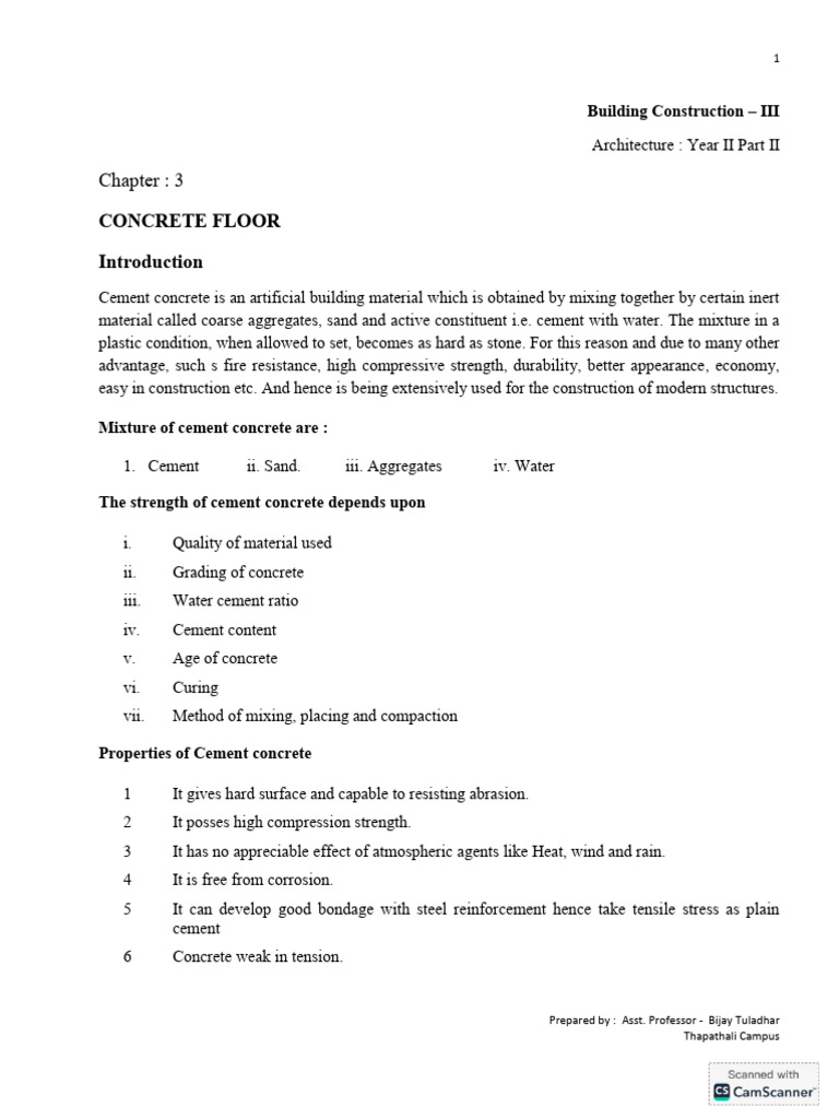Chapter 3 - Concrete Floor | PDF | Concrete | Cement