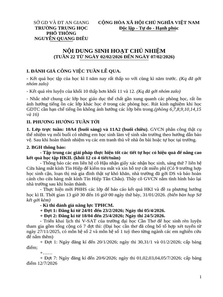 19-Noi Dung Shcn Tuan 22 Nh 2025-2026 | PDF