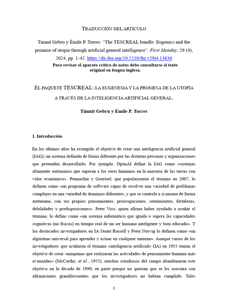 TESCREAL. Timnit Gebru y E Mile P. Torres | PDF | Eugenesia ...