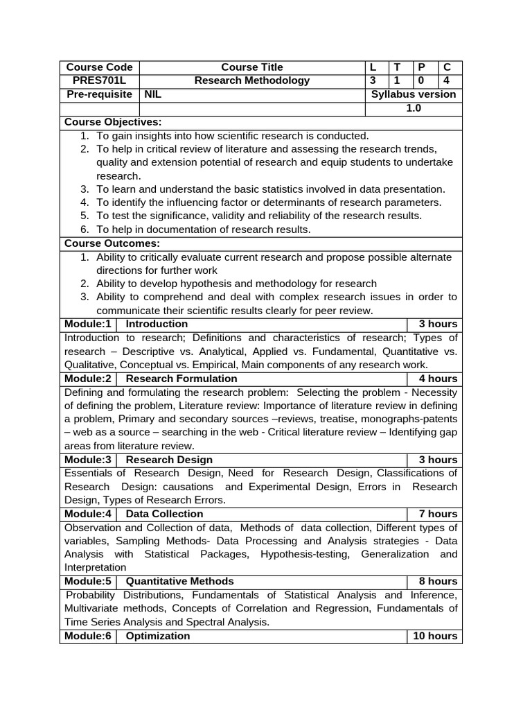 Research Methodology Syllabus | PDF | Methodology | Statistics