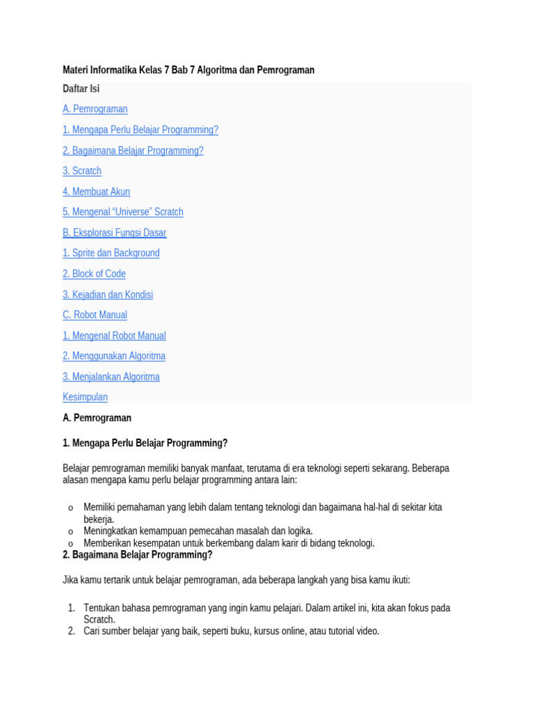 TIKOM Kelas 7 Bab 7 Algoritma Dan Pemrograman | PDF