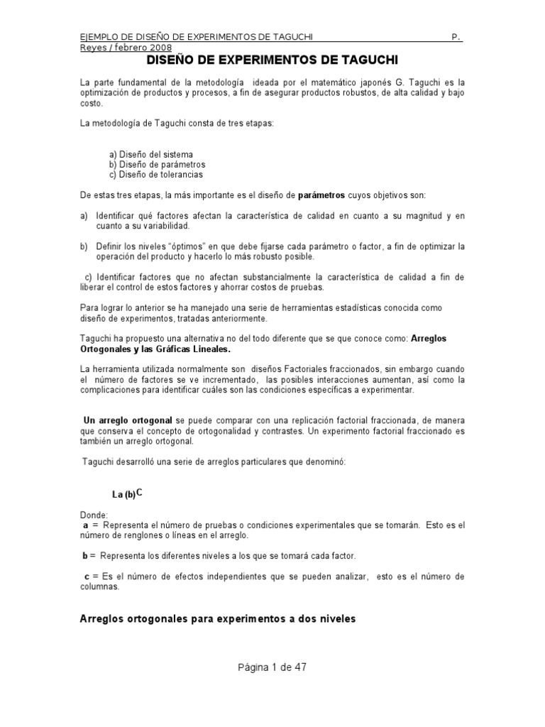 Matriz Ortogonal en Diseño Taguchi | PDF | Estructura de datos de ...