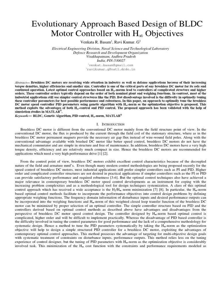 Evolutionary Approach Based Design of BLDC Motor Controller With H ...
