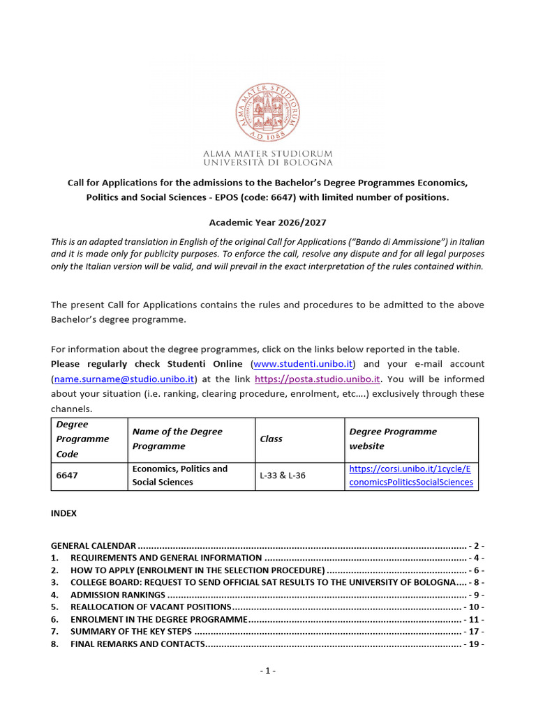 EPOS Call for Applications 2026-2027 ENG | PDF | Sat | Academic Degree