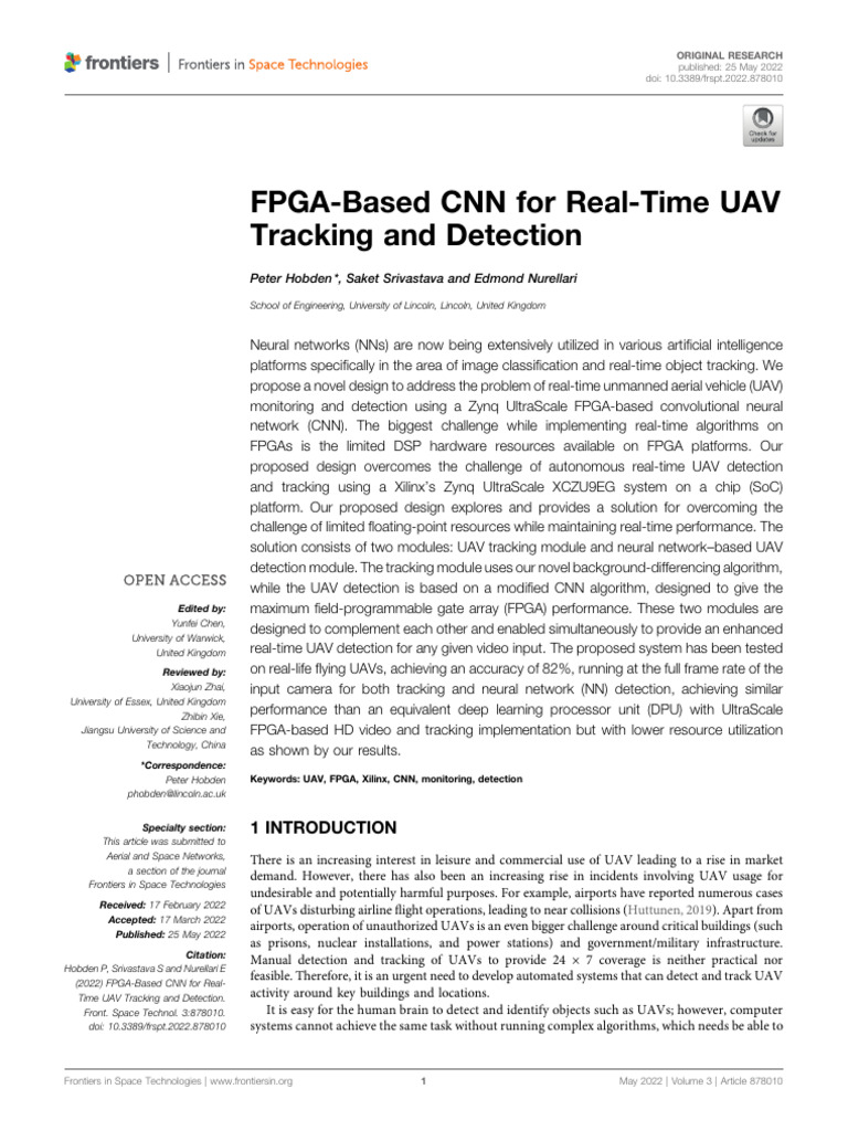 FPGA-Based CNN for Real-Time UAV Tracking and Dete | PDF | Applied ...