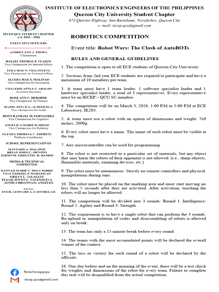 IECEP QCU Robotics Guidelines | PDF | Robot | Robotics