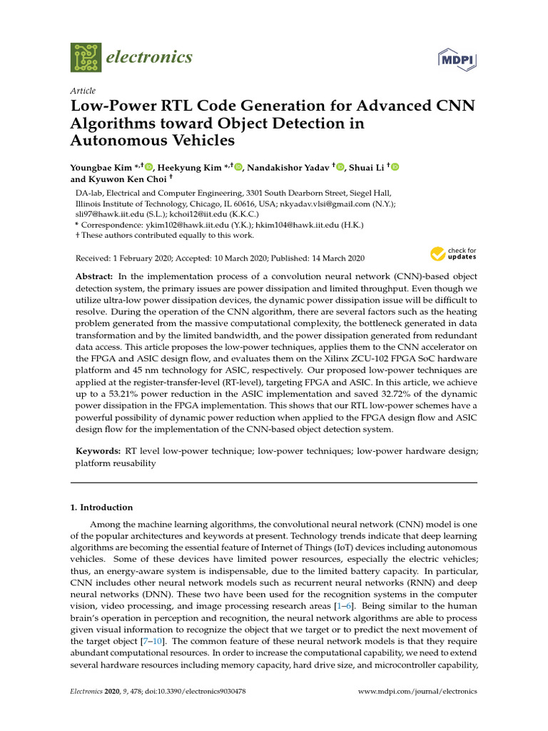 Low-Power RTL Code Generation for Advanced CNN Alg | PDF | Field ...