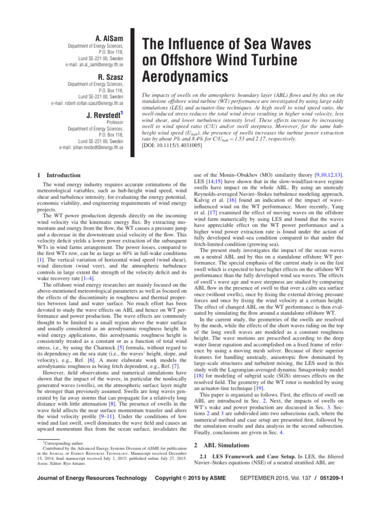 The Influence of Sea Waves on Offshore Wind Turbine Aerodynamics | PDF ...