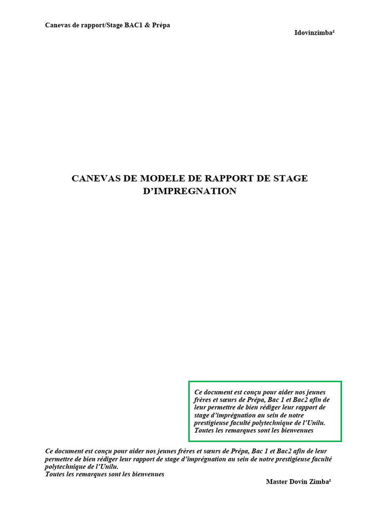 Canevas de Modele de Rapport de Stage Imprégnatio | PDF