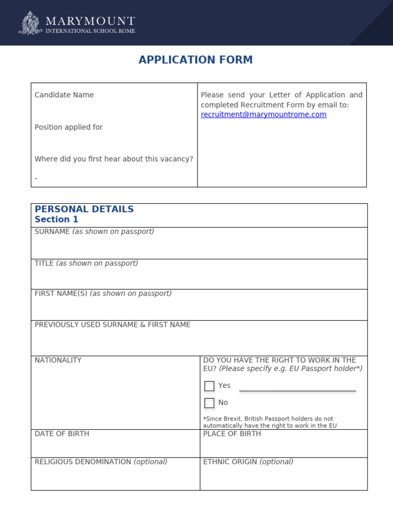 Mmi Application Form | PDF | Diploma | Employment