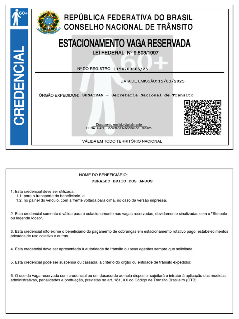 2026-01-07 Credencial de Estacionamento Idoso | PDF