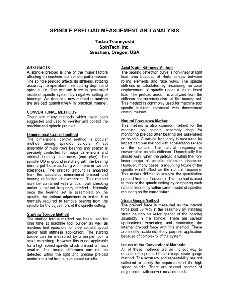 Spindle Preload | PDF | Engineering Tolerance | Bearing (Mechanical)