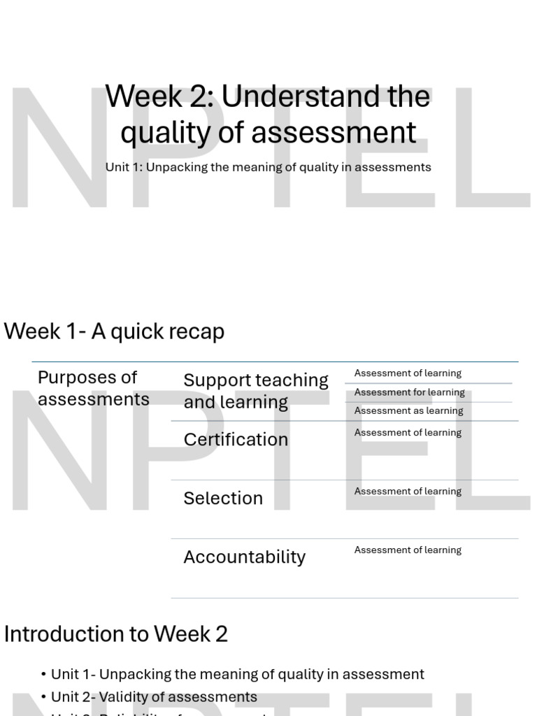 Week 2- Unit 1- Understanding the Quality of Assessments (1) | PDF ...
