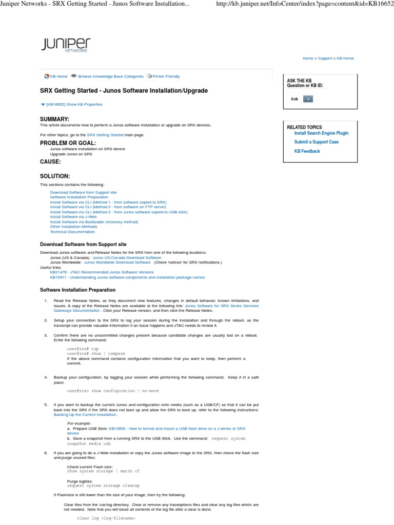 Junos Software Upgrade for SRX Devices | PDF | Installation (Computer ...