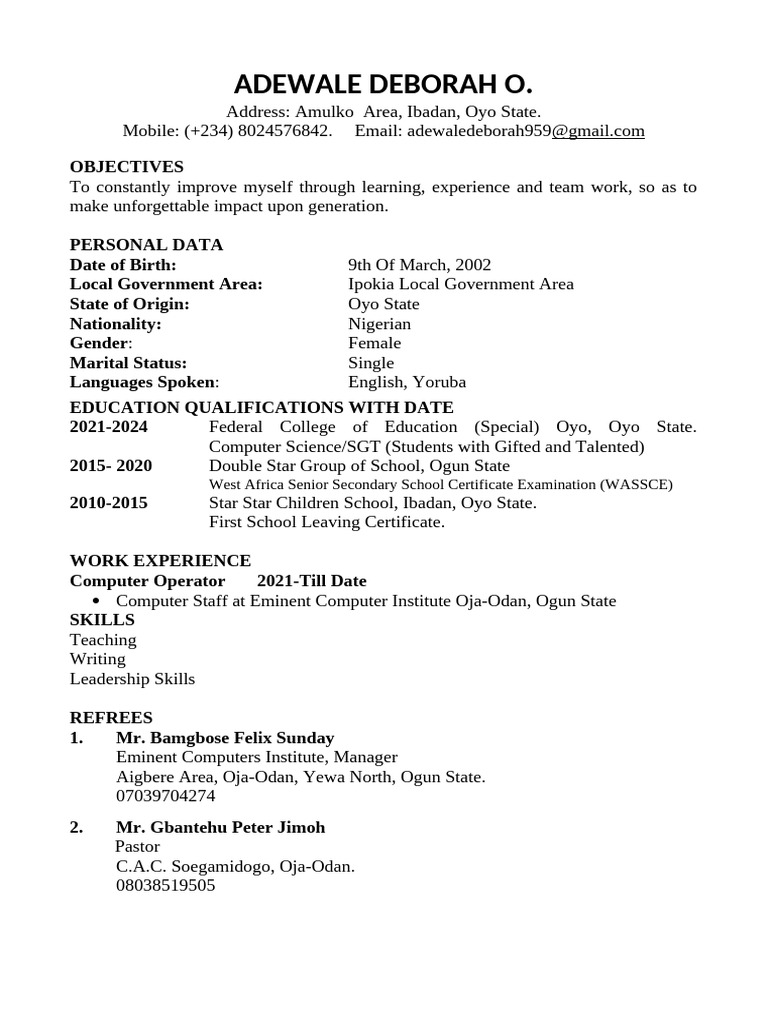 Adewale Deborah Cv | PDF