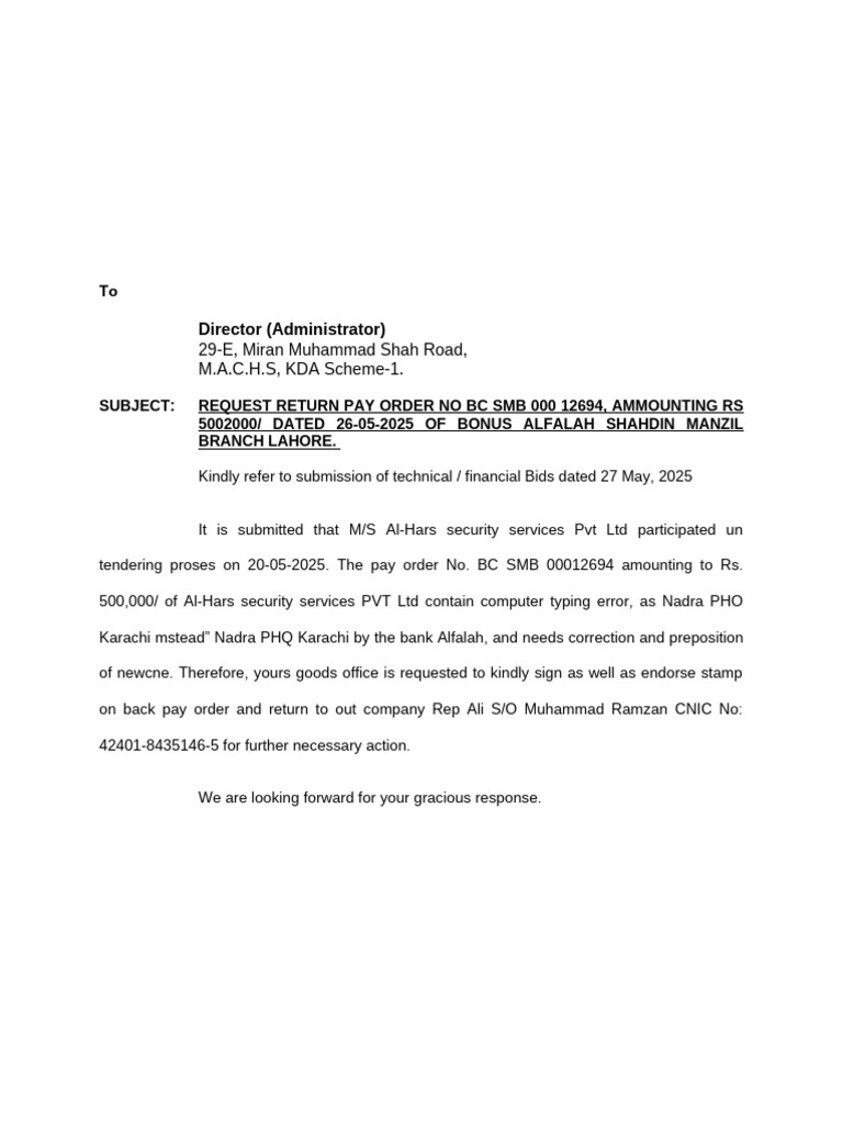 Requset Pay Order Der(No.bc Smb) 29-05-25 | PDF