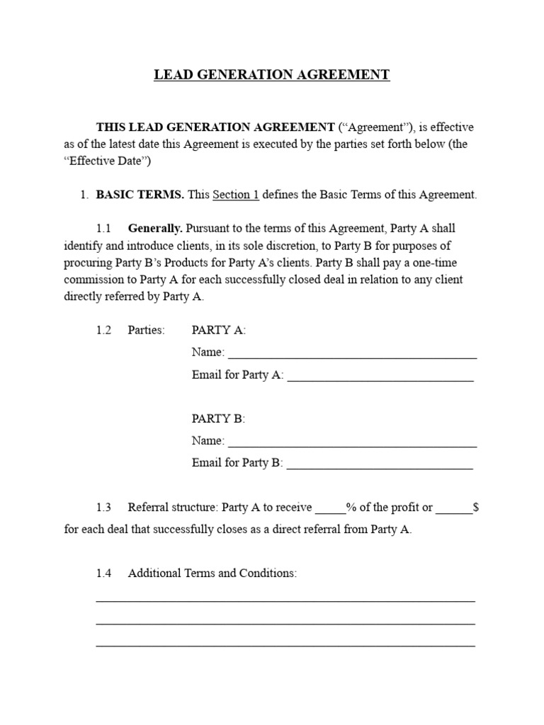 Lead Generation Agreement Editable Fields | PDF | Mediation | Attorney ...