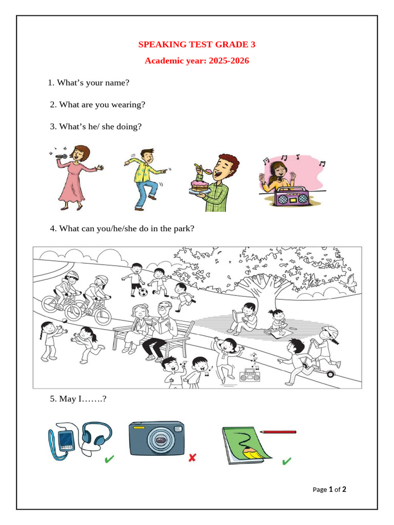Speaking Test Grade 3 | PDF