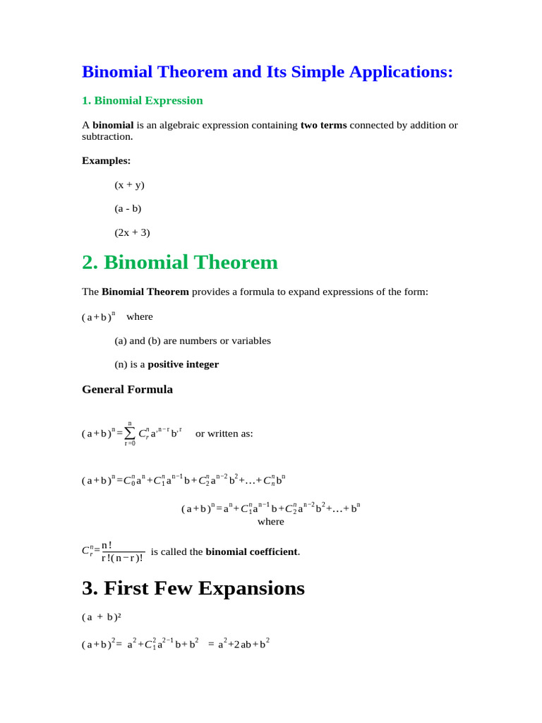 Binomial Theorem and Application | PDF | Mathematical Analysis ...