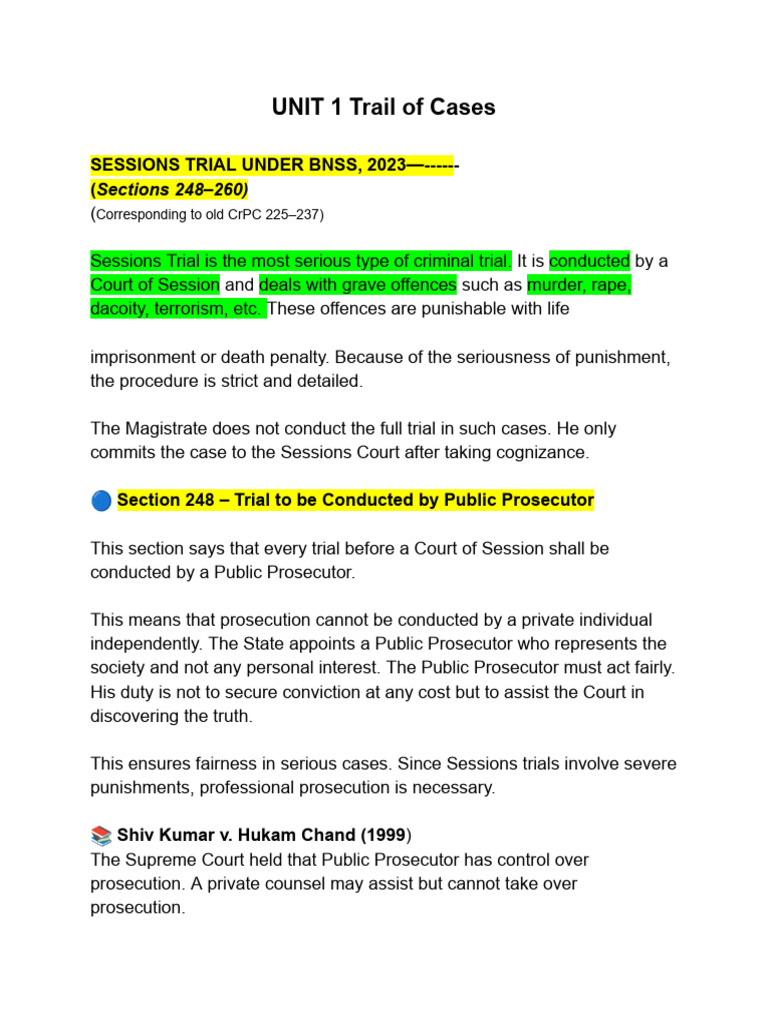 BNSS Unit 1 | PDF | Plea | Prosecutor