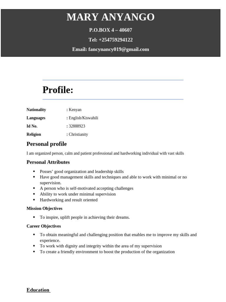mary cv | PDF