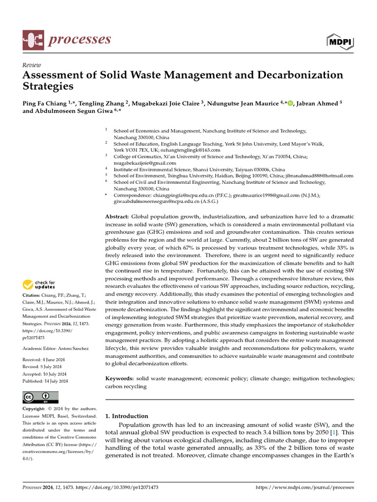 Assessment of Solid Waste Management and Decarbonization Strategies ...