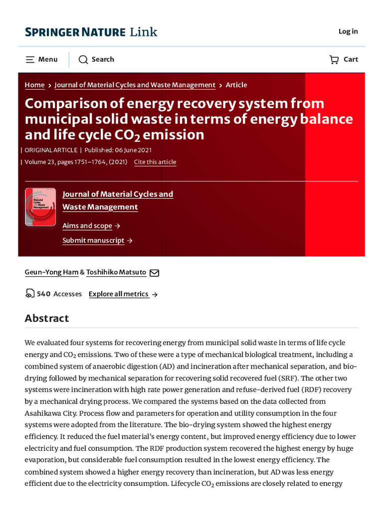 Comparison of Energy Recovery System From Municipal Solid Waste in ...