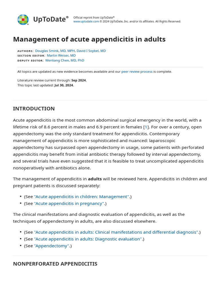 Management of Acute Appendicitis in Adults UpToDate | PDF ...