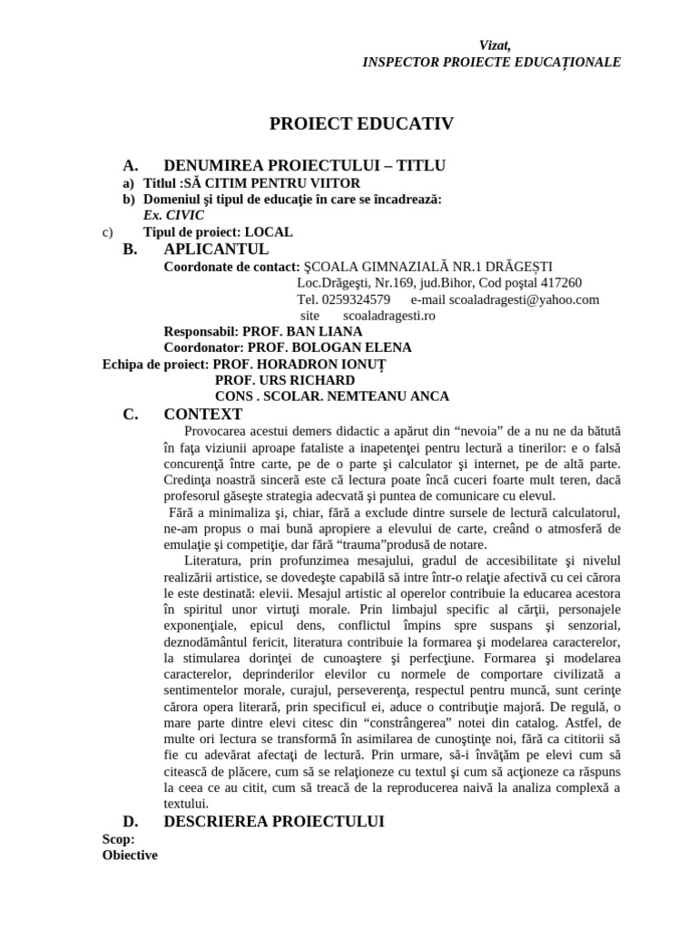 Proiect Cu Biblioteca 2025-2026 | PDF