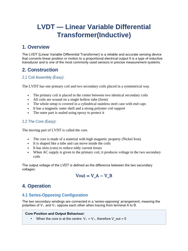 LVDT Inductive Transducer | PDF | Transformer | Inductor