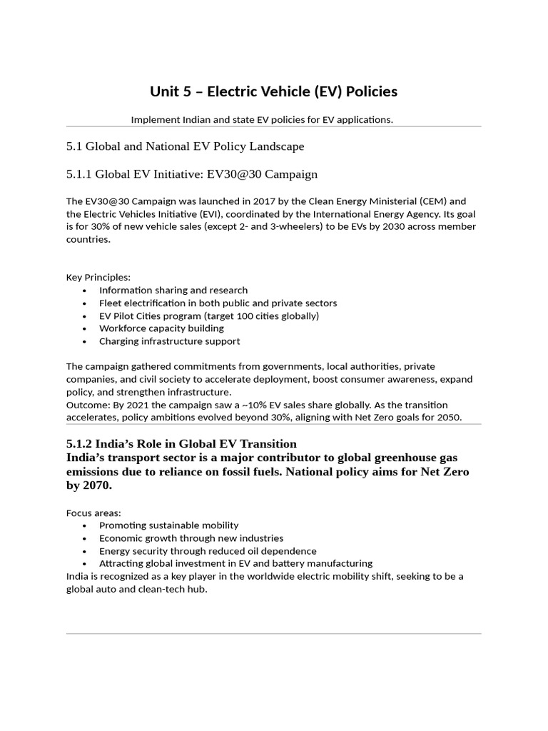 Unit 5 Ev Policies Revised | PDF | Electric Vehicle | Sustainable Transport