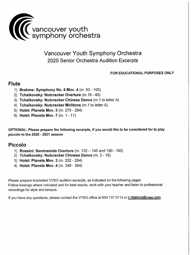 Senior Flute Audition Excerpts 2020 | PDF
