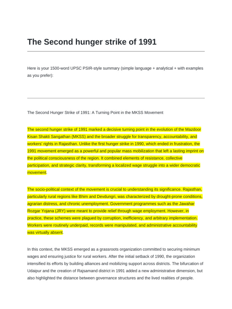 The Second Hunger Strike of 1991 | PDF | Strike Action | Governance