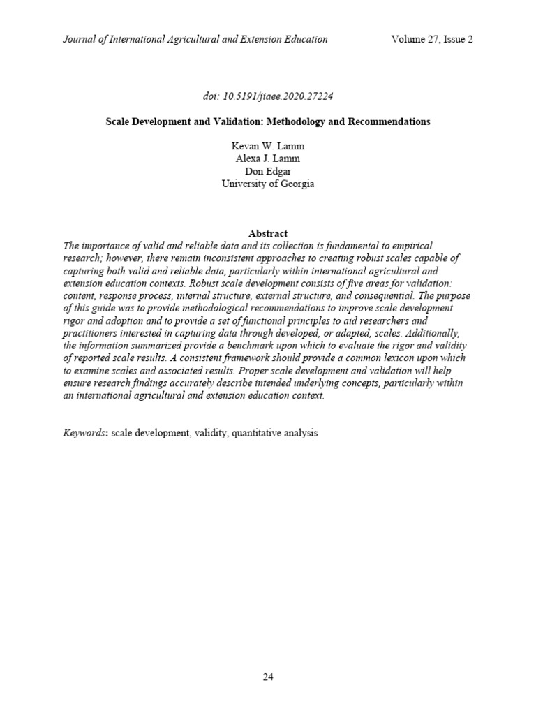 Scale Development and Validation Methodology and R | PDF | Validity ...