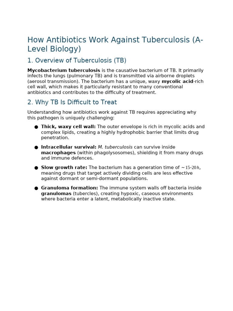 Antibiotic Action Against TB (1) | PDF | Tuberculosis | Bacteria