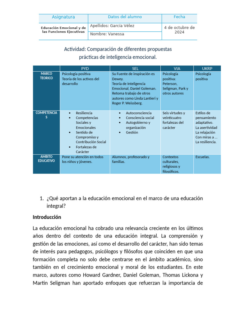 Actividad 3 Vanessa | PDF | Las emociones | Inteligencia emocional