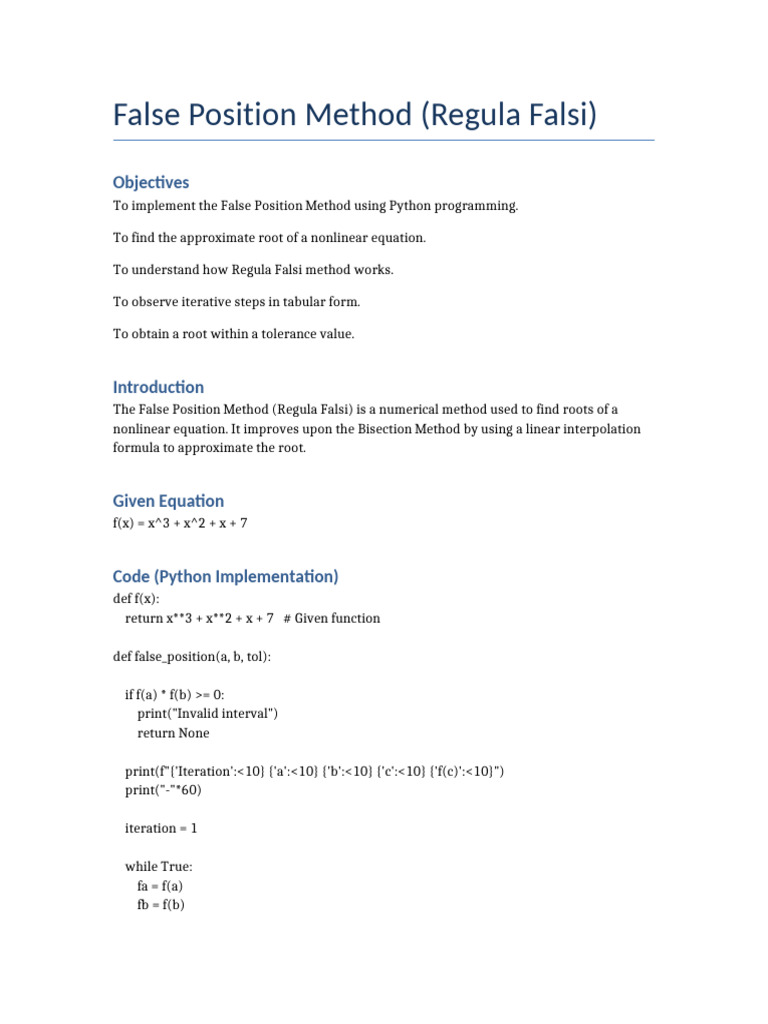 False Position Updated | PDF