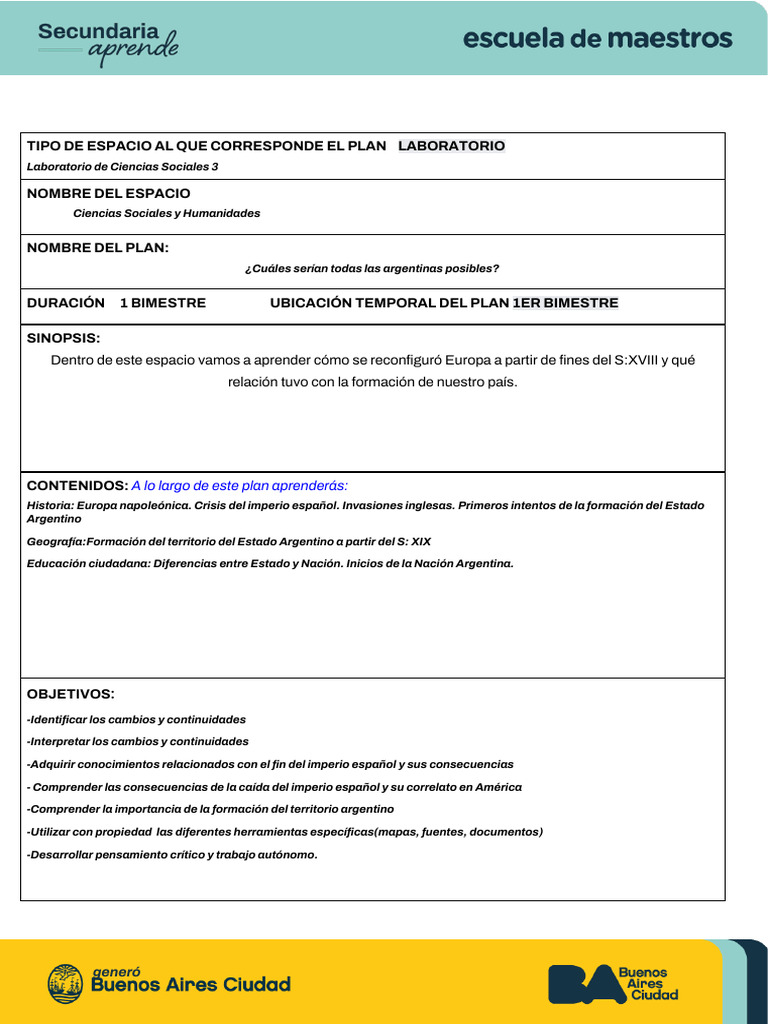Plan de Aprendizaje 3er Nivel 1er Bimestre ET 27 | PDF