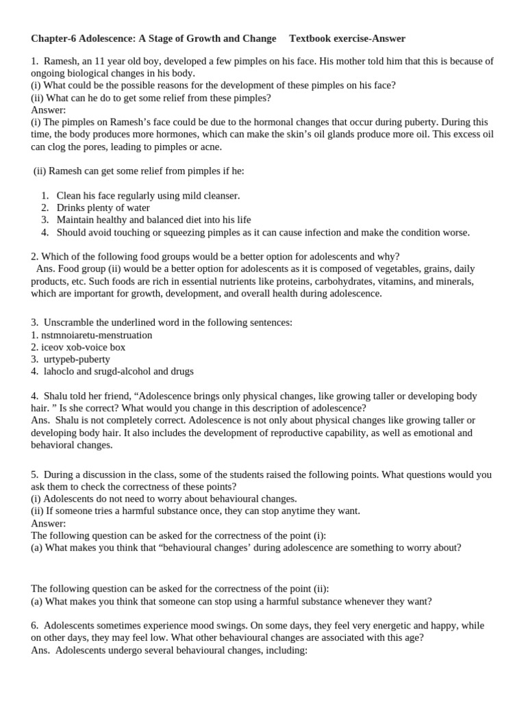 Adolescence - TB Exercise (1) | PDF | Pimple | Adolescence