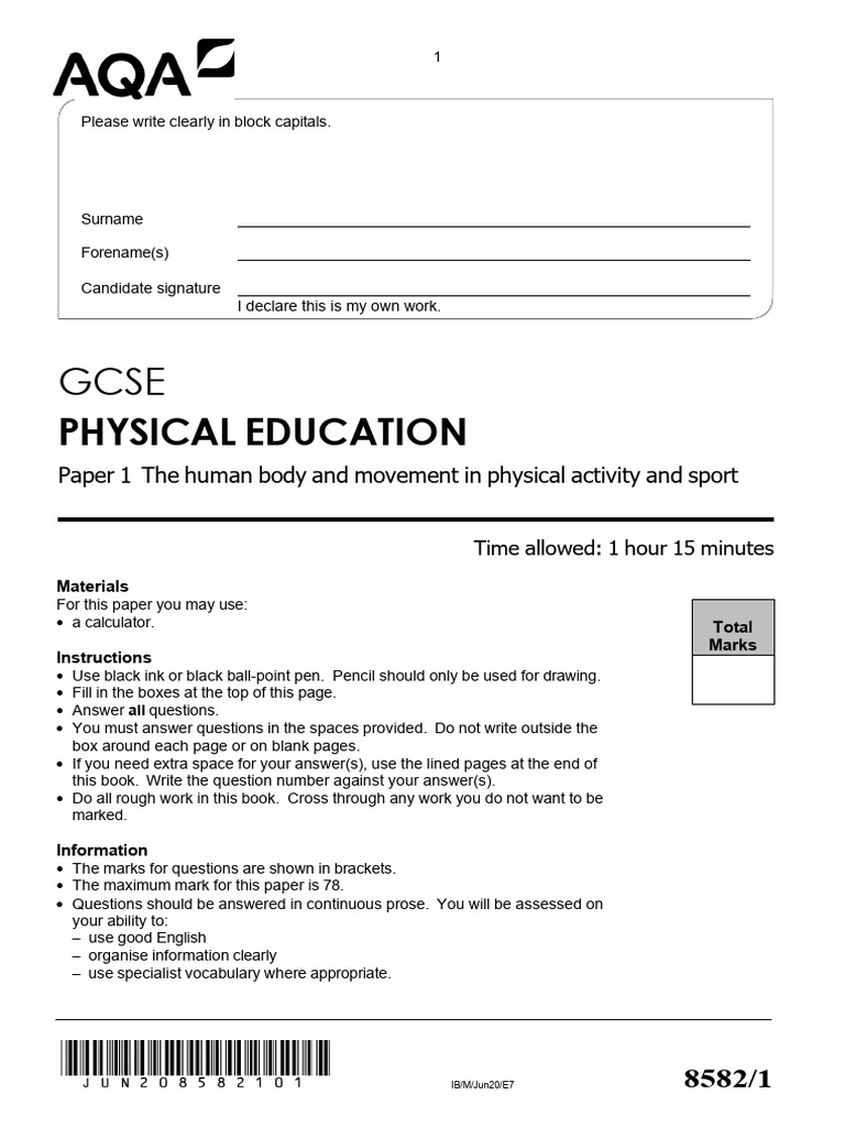 GCSE AQA Physical Education adapted for speed. | PDF