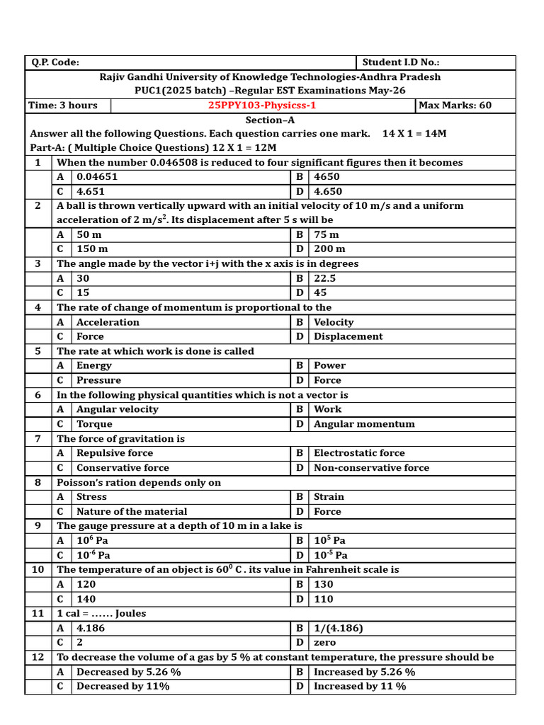 Physics Sem Model Paper | PDF
